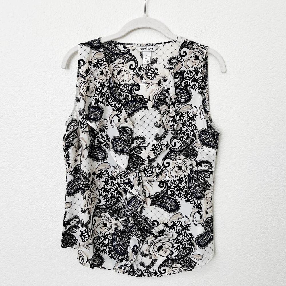 [White House Black Market] Floral Paisley V-Neck Ruffle Sleeveless Blouse Small